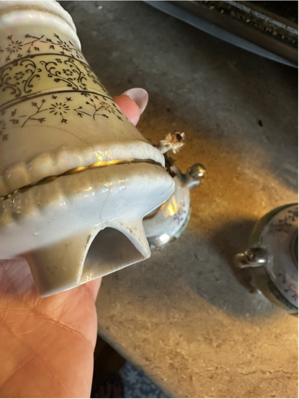 Vintage Porcelain Miniature Oil Lamp Set of 2 Japan Iridescent Lustreware - Picture 8 of 8
